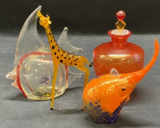 Group 4 Art Glass Figurines & Perfume Bottle
