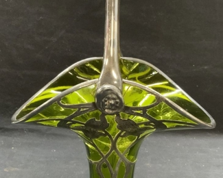 Sterling Silver Overlay Emerald Glass Basket
