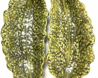 Pair MW Embossed Leaf Ceramic Serving Dishes
