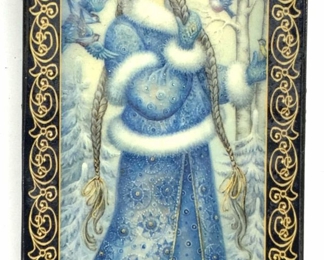 Russian Wood Lacquer Ware Dresser Box
