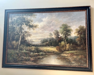 7. Signed Oil in Canvas Landscape in Black & Gilt Frame (81" x 55")