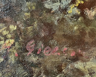 7. Signed Oil in Canvas Landscape in Black & Gilt Frame (81" x 55")