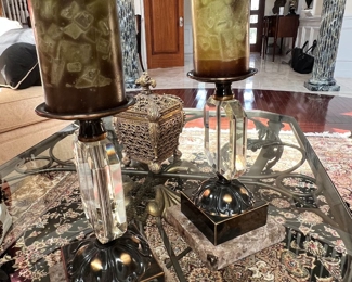 10. Pair of Stone & Lucite Candleholders (11")