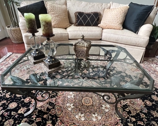 4. Glass Top Coffee Table w/ Scroll Metal Base (46" x 33" x 19")