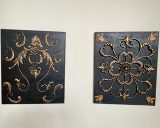 28. Pair of Black & Gilt Scroll Wall Art (20" x 23")