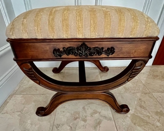 36. Pair of Carved Benches w/ Upholstered Seat (29" x 18" x 19")