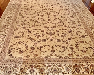 53. Cream and Tan Floral Rug (14' x 9'8")