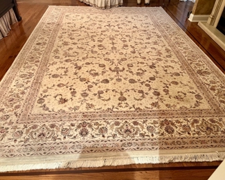 53. Cream and Tan Floral Rug (14' x 9'8")