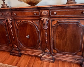 114. Carved 3 Door 3 Drawer Sideboard (98" x 22" x 44")