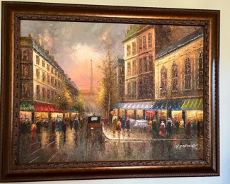 117. Signed Parisian Street Scene Painting by R. Danford (56" x 44")