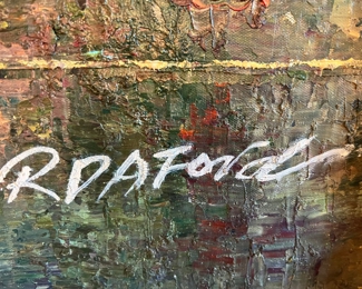 117. Signed Parisian Street Scene Painting by R. Daford (56" x 44")