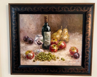 119. Signed Still Life of Fruit & Wine by M. Jeinifeir (31" x 27")