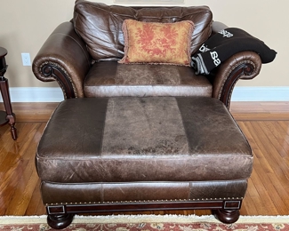 126. Bernhardt Leather Chair & Half (58" x 36" x 33") w/ Ottoman (41" x 28" x 19")