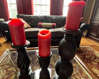 127. Set of 3 Black Candle Holders (17"h)
