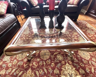 125. Beveled Glass Top Coffee Table w/ Metal Base (39" x 39" x 17") (as is)