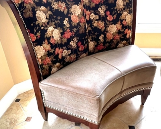 145. Curved Back Bench w/ Wood Frame & Nailhead Detail (53" x 27" x 43")