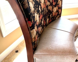 145. Curved Back Bench w/ Wood Frame & Nailhead Detail (53" x 27" x 43")