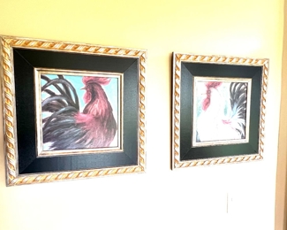 146. Pair of Signed Rooster Art (22" x 22")