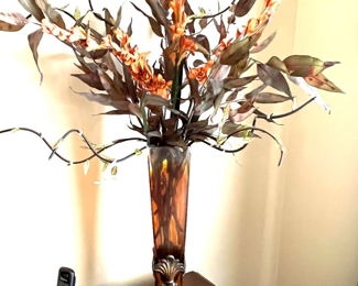 157. Silk Floral Arrangement in Amber Glass (40")