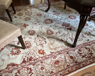 173. Cream, Tan & Rust Hand Knotted Rug (12'6" x 9')