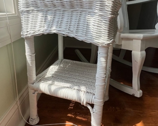 181. White Wicker Side Table (13"x 13" x 22")