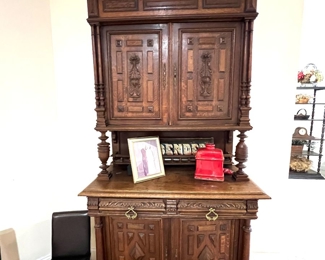 208. Antique Carved Wood Hutch (45" x 22" x 90")