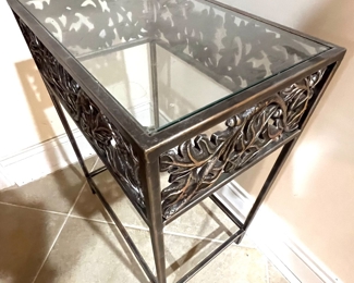 227. Glass Top Occasional Table w/ Metal Base (12" x 18" x 24")