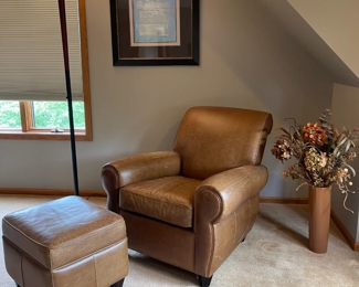 Ballard Furniture leather chair and ottoman