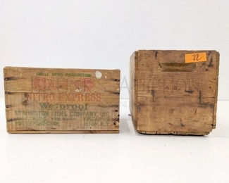 (2) VINTAGE WOODEN CRATES (1) REMINGTON "NITRO BORE" CRATE 