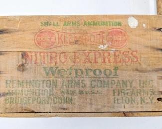 (2) VINTAGE WOODEN CRATES (1) REMINGTON "NITRO BORE" CRATE 