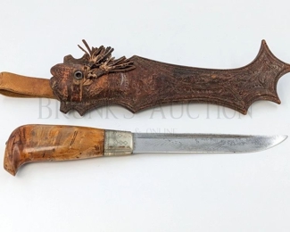 FINNISH PUUKKO KNIFE W/ SHEATH STRAIGHT POINT BLADE W/ ENGRAVING