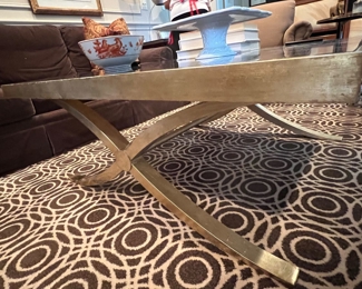 53. Bolier & Co. Stone Top Coffee Table w/ Metal X Base (45" x 45" x 19")                                                                       Stark Rug Brown & white geometric