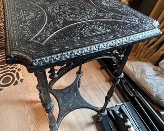 65. Vintage Pressed Metal Accent Table (13" x 13" x 28")