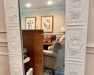 63. Mirror w/ White Lacquer Pressed Tin Frame (31" x 70")