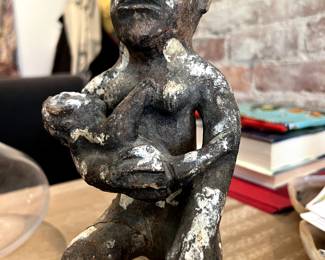 13. Antique Hand Made African Mother and Child Sculpture (10")