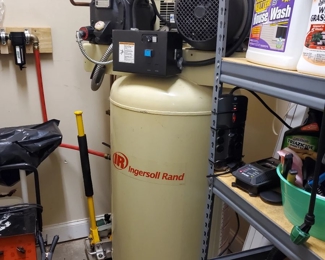 Ingersoll Rand 80 Gallon Air Compressor, 220, Model 2475. Hardwired to the house. We will have this disconnected before the sale. We will have video of it running. 