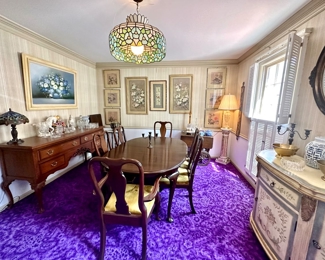 Dining Room Table & Chairs , Purple Shag Carpet 