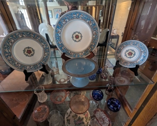 Wedgwood England Bone China Florentine Dinner, Salad, Desert Plates                                                                                19th Cent English Regency Bristol Crystal Footed Candy Dish