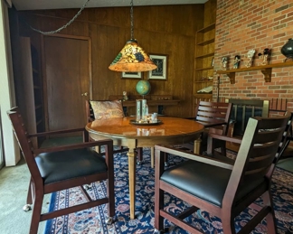 Ethan Allen Four Chairs on Wheels, Round Table,  Area Rug