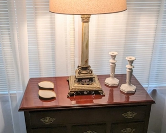 1950s Marble Column and Brass Lamp