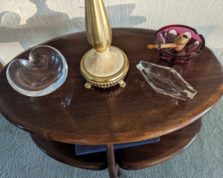 Nambé Heart Shaped Bowl                                                 
Val St Lambert Ruby Red  Clear Ashtray                     
Vintage Missouri Meerschaum Pipe                                                         Mid Cent Modern Boat Shaped Ashtray