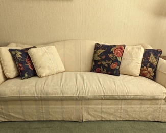Hollywood Regency Drexel Heritage Ivory Silk Damask Sofa 
