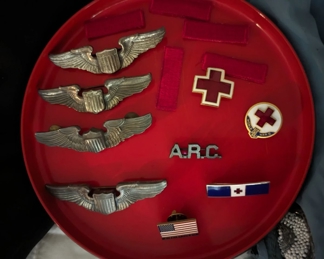 Sterling Silver Air Force WWII pins, American Red Cross WWII pins