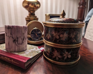 Brass Enameled Cloisonné Two Tiered Lidded Box 