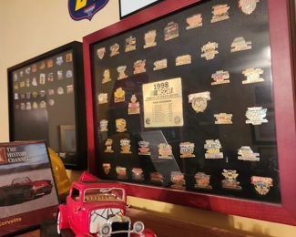 framed pins, model cars