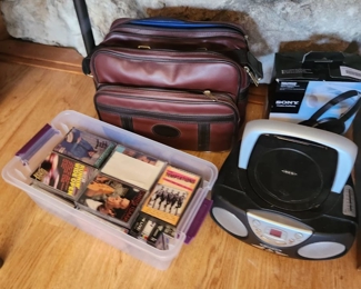 Cassette tapes, camera bag