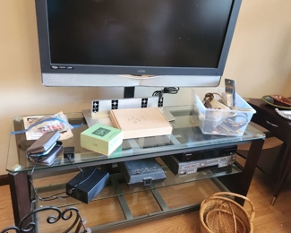 TV Stand, Vizio TV, VHS/CD Player, Magazine rack