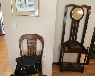 Hall tree, vintage chair