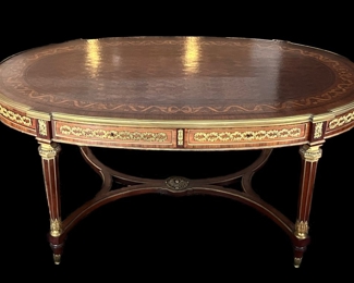 François Linke Antique French Table with Marquetry & Ormolu Mounts, Signed