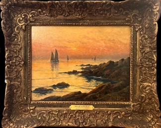 George Philibert Charles Maroniez Oil on Board "Soliel Couchant" 11"x14"